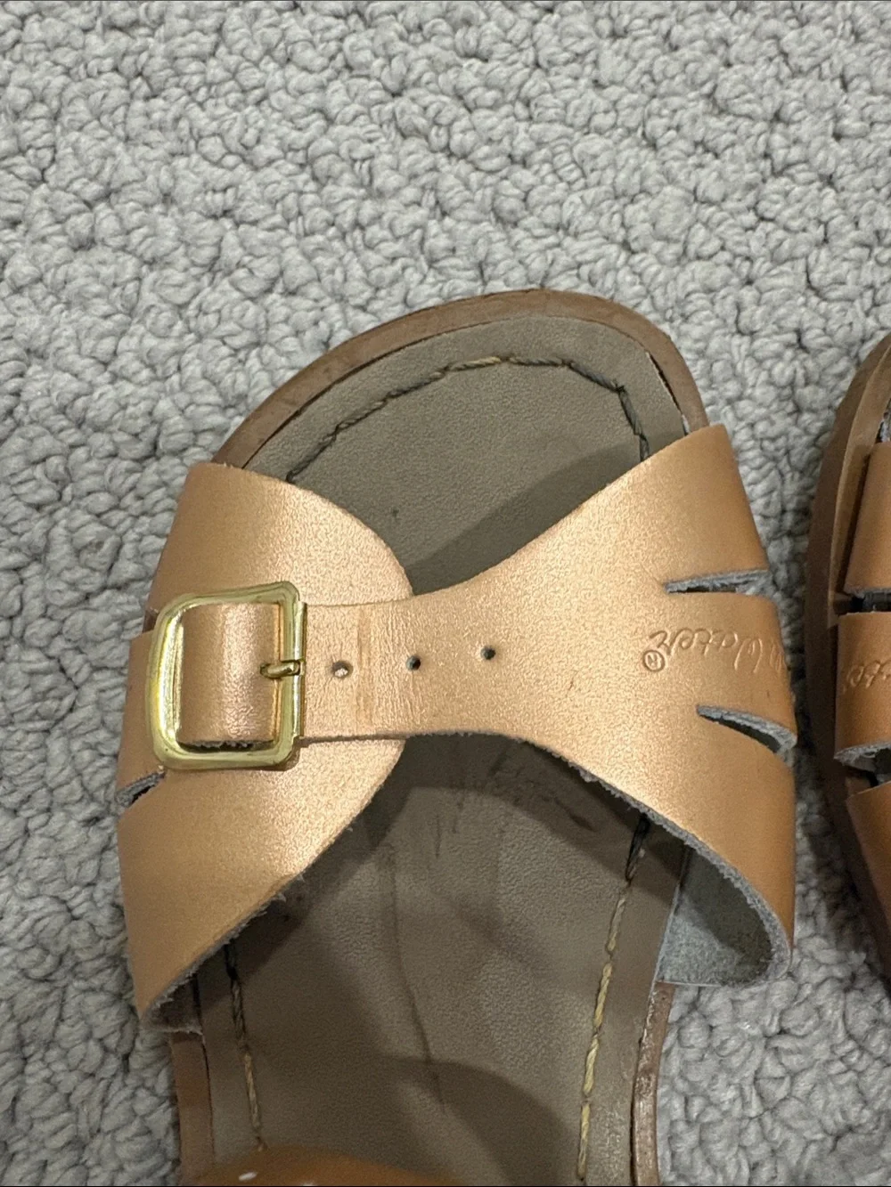 Salt Water Sandals by Hoy Metallic Rose Gold Buckle Sandals